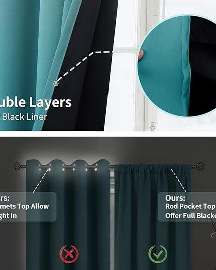 BGment Blackout Curtains 84 Inch Length 2 Panels Set for Bedroom, 100% Room Darkening Thermal Insulated Dark Curtains for Living Room Soundproof Window Curtains, 52 Inch Wide, Sea Teal