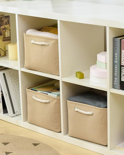 TheWarmHome Organization and Storage Bin for Shelves - Large 3 Pack 16x12x8 inch Storage Basket for Organizing, Canves Storage Cubes for Organizer Toy Closet Cloth Gift (Beige)