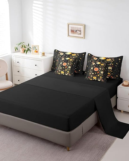 Feelyou Gothic Nature Comforter Set Full Size 7 Pieces Comforters Bohemian Bedding Set Butterfly Moth Flower Bed Set Bed in a Bag with Comforter, Sheets, Pillowcases & Cushion Covers