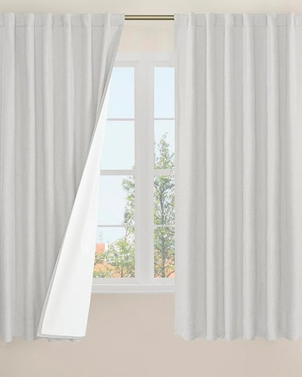 LAMIT Light Grey 100% Blackout Linen Curtains, 63 Inches Linen Textured Thermal Bedroom Curtains Back Tab and Rod Pocket Burlap Panels with White Liner for Farmhouse, 2 Panels, 52 x 63 Inch