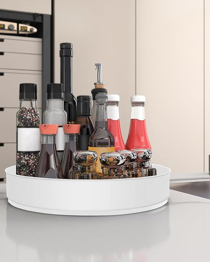 VAEHOLD Lazy Susan Turntable Spice Rack Organizer for Kitchen Cabinet, Storage Tray for Fruit, Snacks, Salad - Organizer for Cupboard, Pantry, Bathroom, Table, Cosmetic (White, 9 4/5'')