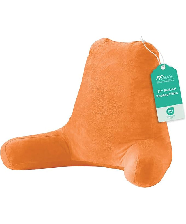 Sasttie 25-inch Reading Pillows for Sitting in Bed Adult, Jumbo Velvet Back Pillow Bed Sitting Up, XL High Back-Rest Support Cushion for Sit Up on Couch & Floor, Oeko-Tex Certified, Orange