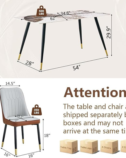 6 Person Dining Table Set, Sintered Stone Dining Table Set for 6, Kitchen Table Chairs Set of 6, Easy to Assemble