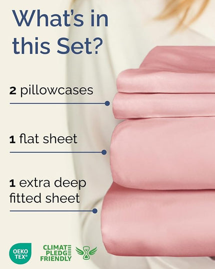 Extra Deep Twin Sheet Set - 4 Piece Breathable & Cooling Sheets - Hotel Luxury Bed Sheets Set - Easy & Secure Fit - Soft, Wrinkle Free & Comfy Sheets Set - Baby Pink Sheet Set with Extra Deep Pockets