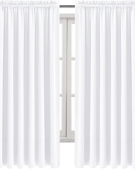 DWCN White Curtains for Living Room Thermal Insulated, 50% Light Blocking Curtains for Bedroom, Dining Room Window, W 70x L 63 Inch, Set of 2 Rod Pocket Curtain Panels