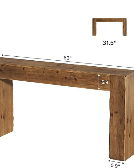 Solid Wood Console Table, 63-Inch Farmhouse Sofa Table Behind Couch for Entryway, Living Room, Foyer, Easy Assembly (Rustic Brown)