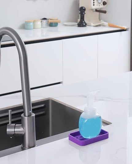 Silicone Kitchen Sink Organizer Tray for Multiple Usage,Easy Clean Sponges Holder for Kitchen Bathroom Counter or Sink,Dish Soap Dispenser,Scrubber,Bottle,Cup Purple 4.9”x 3.2”