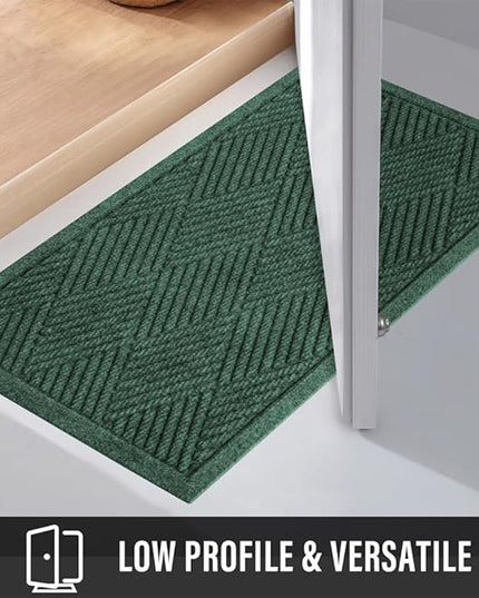 Sturdy Front Door Mat, Absorbent Muddy Dirt Resist Welcome Door Mats Outdoor Indoor, Stain and Fade Resistant, Non-Slip Rubber Backing Low Profile Doormat for Entryway, 30×17, Green