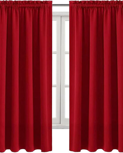 DWCN Blackout Curtains Room Darkening Thermal Insulated Bedroom Curtains Window Curtain Panels, 52 x 63 inches Long, Set of 2 Red Rod Pocket Drapes