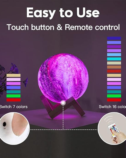 BRIGHTWORLD Moon Lamp Galaxy Lamp 5.9 inch 16 Colors LED 3D Moon Light, Remote & Touch Control Moon Night Light Christmas Gifts for Girls Boys Kids Women Birthday（Wooden Base）