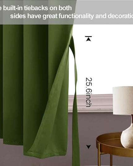 JIUZHEN Olive Green Blackout Curtains for Bedroom - Light Blocking and Noise Reducing Grommet Curtains for Living Room Darkening Curtains, Set of 2 Window Curtain Panels, 38 x 54 Inch Length