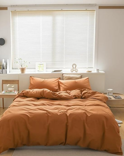 CLOTHKNOW Pumpkin Queen Comforter Set 3Pcs erracotta Bedding Comforter Sets Soft Burnt Orange Comforter Caramel Queen Comforter with 2 x Pillowcases