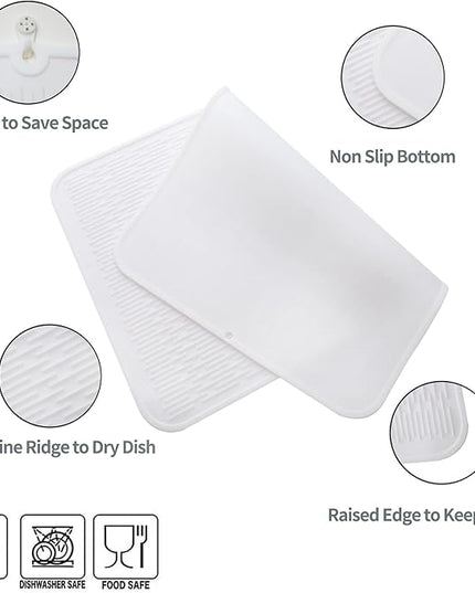 Silicone Dish Drying Mat for Multiple Usage,Easy clean,Eco-friendly,Heat-resistant Silicone Mat for Kitchen Counter or Sink,Refrigerator or Drawer Liner White 4XL 32 inches x 18 inches
