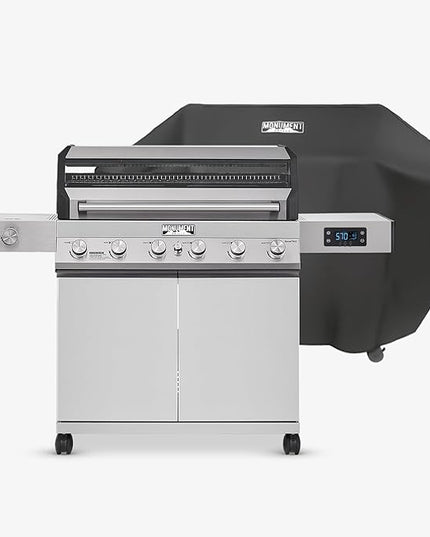 Monument Grills 6-Burner Convertible Natural Gas Smart bbq Grill Stainless Steel Denali 605 with BBQ Cover