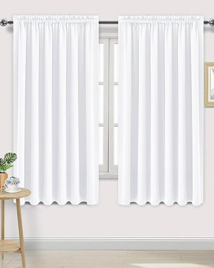 DWCN White Curtains for Living Room Thermal Insulated, 50% Light Blocking Curtains for Bedroom, Dining Room Window, W 70x L 63 Inch, Set of 2 Rod Pocket Curtain Panels