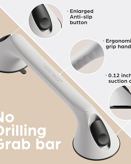 2 Pack 16 Inch Grab Bars for Bathtubs and Showers for Seniors, Heavy Duty Shower Handle for Elderly, Suction Cup Removable Handrails Handicap Bath Grip Bathroom Safety Grips (White and Black