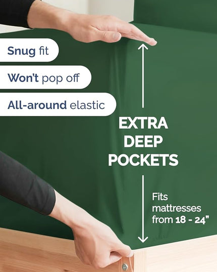 Extra Deep Twin Sheet Set - 4 Piece Breathable and Cooling Sheets - Hotel Luxury Bed Sheets Set - Easy Fit - Soft, Wrinkle Free and Comfy Sheets Set - Emerald Green Sheet Set with Extra Deep Pockets