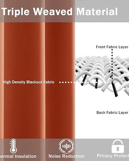JIUZHEN Caramel Blackout Curtains with Tiebacks Thermal Insulated, Light Blocking and Noise Reducing Grommet Curtains for Bedroom and Living Room, Set of 2 Window Curtain Panels, 70 x 63 Inch Length