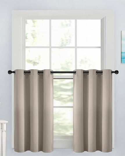 Yakamok Kitchen Bathroom Window Curtains - Grommet Blackout Curtains Small Window Short Drapes for Bedroom Living Room Kids Nursery Room(2 Panels,Natural,42x36 Inch)
