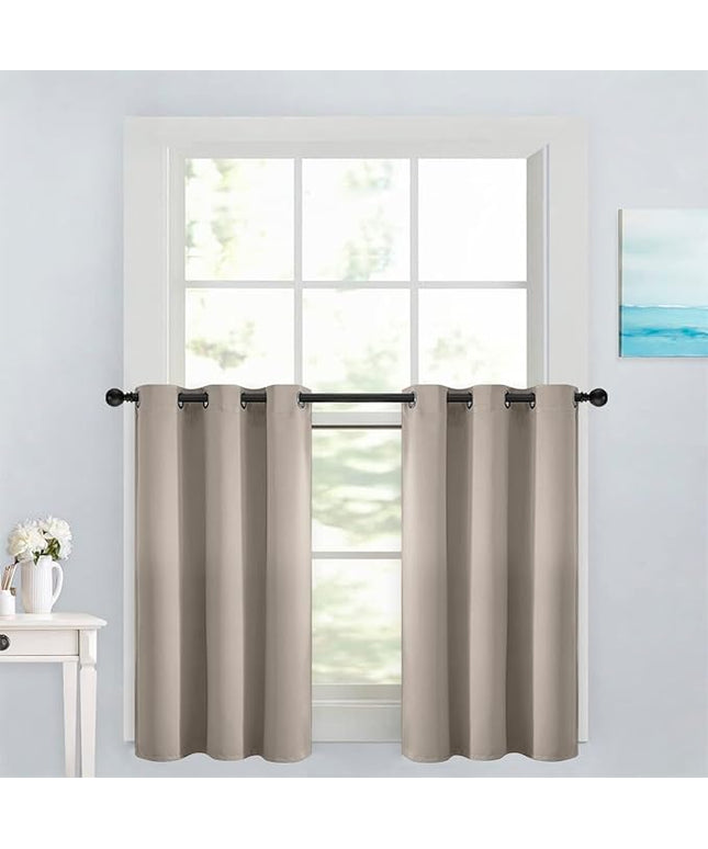 Yakamok Kitchen Bathroom Window Curtains - Grommet Blackout Curtains Small Window Short Drapes for Bedroom Living Room Kids Nursery Room(2 Panels,Natural,42x36 Inch)