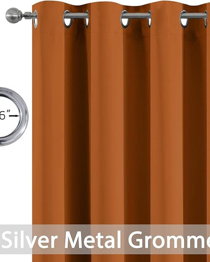 Yakamok Burnt Orange Blackout Curtains with Grommet Orange Room Darkening Thermal Insulated Curtain Set of 2 Drapes for Bedroom Living Room, 52W x 96L,2 Panels