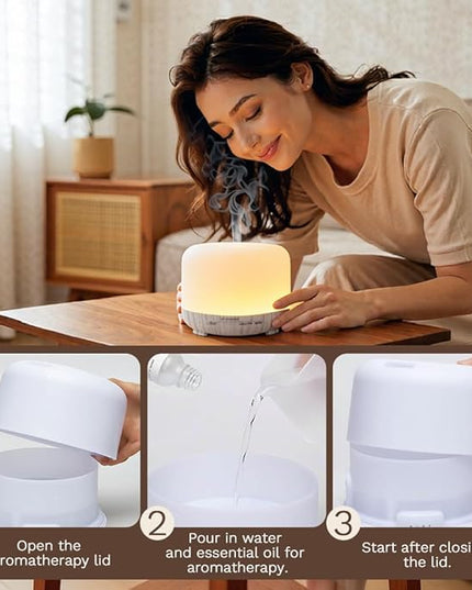 Essential Oil Diffuser 500ml,Aromatherapy Diffuser with 7 LED Lights,Quiet Air Humidifier 4-in-1 with Timer & Auto-Off,Compact Scent Diffuser for Bedroom,Yoga,SPA,Baby Room(Portable Model)