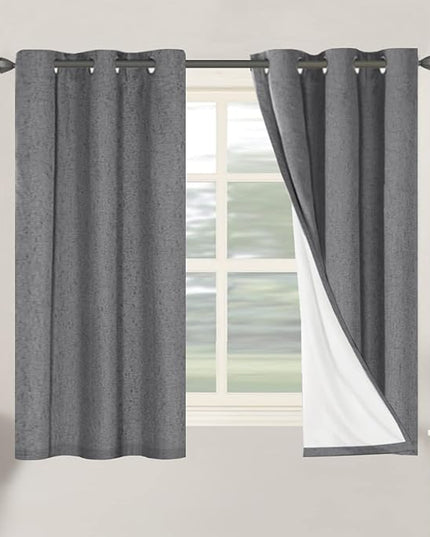 H.VERSAILTEX Primitive Linen Curtains 100% Blackout Curtain Drapes Burlap Fabric Curtains with White Thermal Insulated Liner, Grommet Top Drapes Living Room/Bedroom (2 Panels, 42 x 54 Inch, Grey)