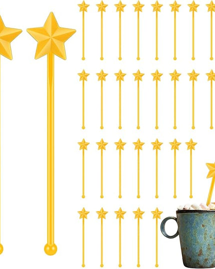 30 Pcs Christmas Drink Stirrers Xmas Stir Stick Holiday Coffee Swizzle Stick Reusable Plastic Hot Cocoa Bar Chocolate Decoration Cocktail Mixer(Christmas Star,Yellow)