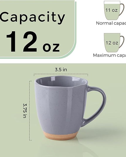 AmorArc 12oz Ceramic Coffee Mugs set of 6, Stylish Coffee Mugs with Rustic Terracotta Underside for Latte/Cappuccino/Milk/Cocoa, Dishwasher&Microwave Safe, Gray