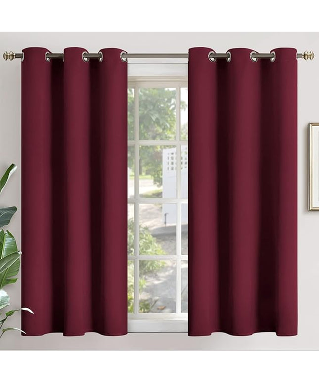 YoungsTex Burgundy Blackout Curtains 54 Inches Long for Bedroom - Thermal Insulated Drapes with Grommet Short Room Darkening Curtain for Bathroom Kitchen Living Room, 2 Panels, 42 x 54 Inch