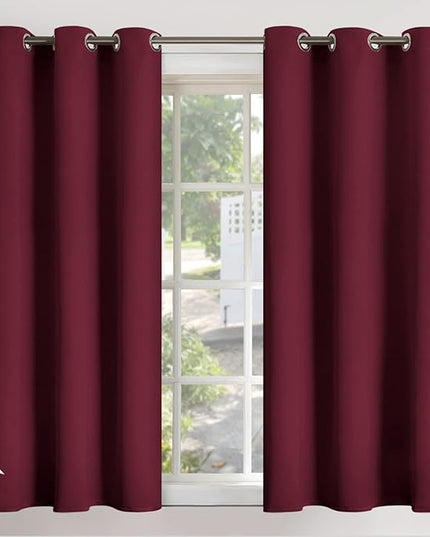 YoungsTex Burgundy Blackout Curtains 48 Inches Length for Bedroom - Thermal Insulated Window Drapes with Grommet Room Darkening Christmas Decor for Living Room, 2 Panels, 42 x 48 Inch