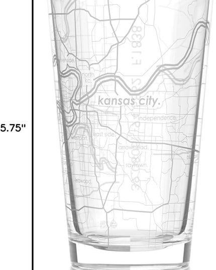 Well Told Engraved Kansas City Missouri Map Pint Glass, Etched Beer Gift (16 oz, Clear) City Map Pint, Custom City Glassware, Gifts For Beer Lovers