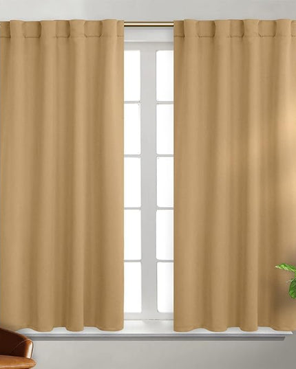 BGment Rod Pocket and Back Tab Blackout Curtains for Bedroom - Thermal Insulated Room Darkening Curtains for Living Room, 2 Window Curtain Panels (38 x 45 Inch, Khaki)