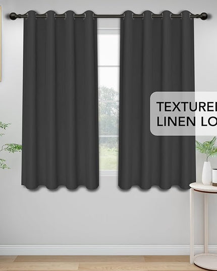 Easy-Going Linen Look Blackout Curtain Grommet Window Curtain Drapes for Bedroom, Living Room Thermal Insulated Room Darkening (2 Panels, 52x84 inch, Dark Gray)