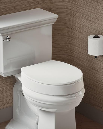 KOHLER 25876-0 Hyten 3" Height, Elevated Soft Close Round Toilet Seat, Contoured Seat with Grip-Tight Bumpers, Quick-Attach Hardware, White