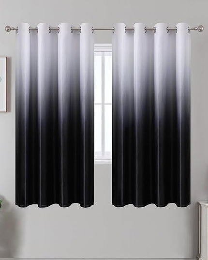 Estelar Textiler Ombre Black out Curtains 63 Inch long for Bedroom, Black and Greyish White Full Room Darkening Thermal Insulated Grommet Gradient Curtains & Drapes for Living Room,52x63 Inch,2 Panels