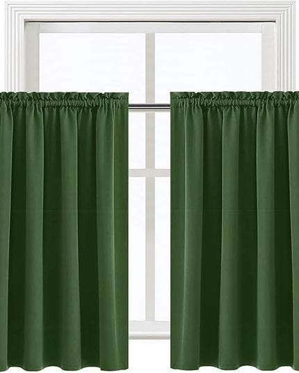 DWCN Blackout Curtains for Living Room Thermal Insulated, Energy Saving & Noise Reducing Bedroom Curtains, Olive Green, W 52x L 36 Inch, Set of 2 Rod Pocket Curtain Panels