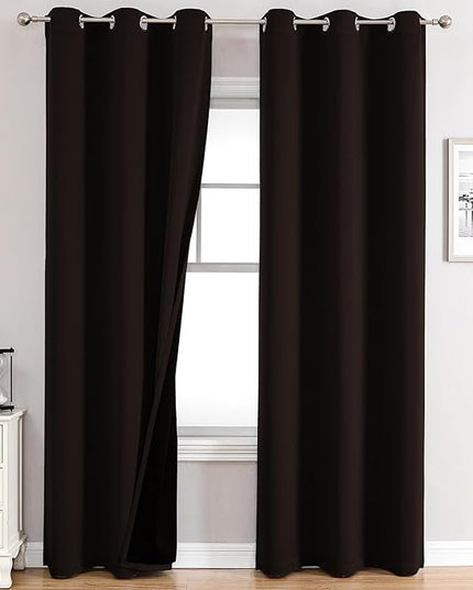 ChrisDowa 100% Blackout Curtains for Bedroom with Black Liner, 2 Thick Layers Total Blackout Thermal Insulated Grommet Window Curtains 2 Panels Set (Brown, 42 x 84 Inch)