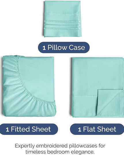 Twin XL Size 3 Piece Sheet Set - Comfy Breathable & Cooling Bed Sheets Set - Hotel Luxury Bedding for Women, Men, Kids, Teens, Boys & Girls - Deep Pockets, Soft and Wrinkle Free - Oeko-Tex - Spa Blue