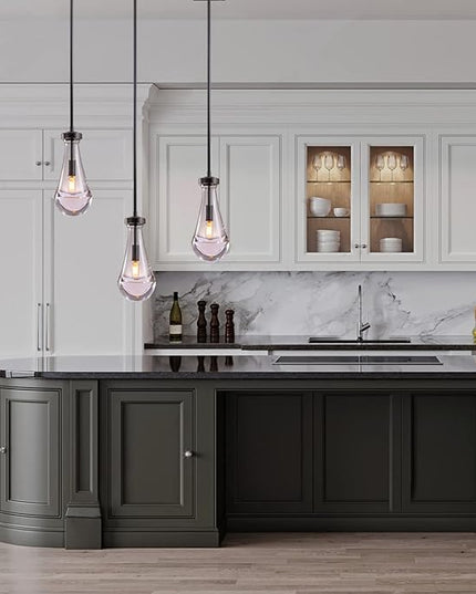 Raindrop Pendant Lights, Bronze Modern Pendant Lights for Kitchen Island with Rod, Penadant Light Fixtures, Chandelier for Living Room Hallway,Bedroom Pendant Light, Bulb Included