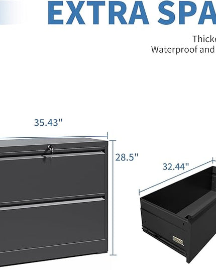 File Cabinets 2 Drawer,Metal Office Storage Filing Cabinet with Lock,Black Lateral Filing Cabinet for Home Office,Horizontal 2-Drawer File Cabinets for Legal/Letter/A4,Assembly Require,Black