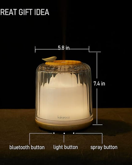 Essential Oil Diffusers, Glass and Real Wood Base Ultrasonic Aromatherapy Diffuser Aroma Defusers for Home Large Room 230ml with Bluetooth Speaker Music Player Colorful Led Light