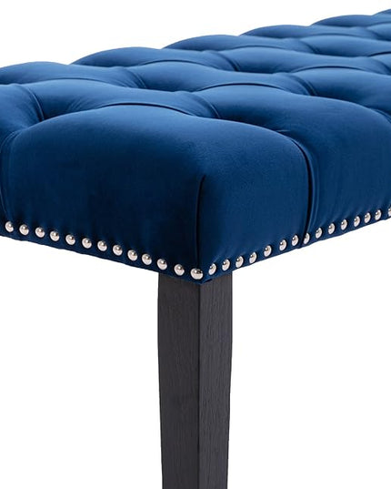 KCC Button-Tufted Ottoman Bench, Upholstered Bedroom Benches Velvet Footrest Stool Accent Bench for Entryway Dining Room Living Room Bedroom End of Bed, Blue