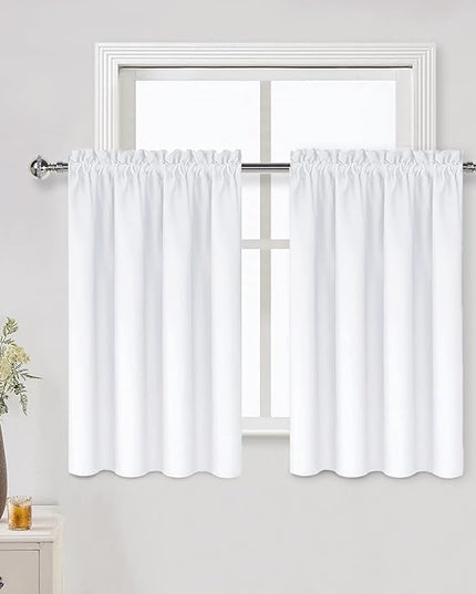 DWCN White Curtains for Living Room Thermal Insulated, 50% Light Blocking Curtains for Bedroom, Dining Room Window, W 42x L 36 Inch, Set of 2 Rod Pocket Curtain Panels