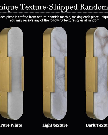 Alabaster Wall Sconce, 20" Natural Marble Wall Sconce, Brass Alabaster Sconces Set of Two, Indoor Modern Bathroom Sconces Wall Lighting for Living Room, Bedroom, Hallway, Stairs