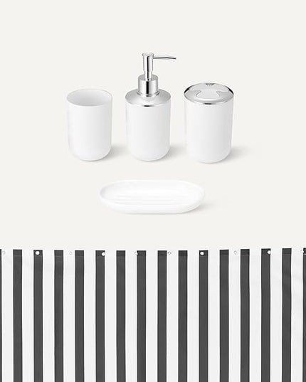 Amazon Basics Complete Bathroom Set - 18-Piece with Shower Curtain, Bath Mat and Accessories, 72 x 72 inch, White