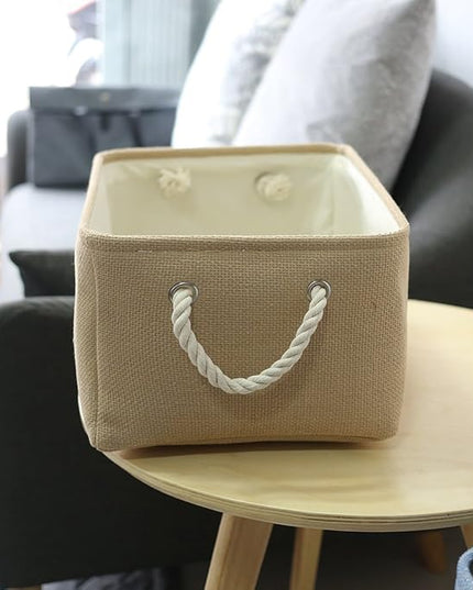 TheWarmHome Decorative Basket Rectangular Fabric Storage Bin Organizer Basket with Handles for Clothes Storage (Beige, Medium-1Pack,13.8L*9.8W*6.7H)