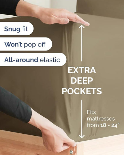 Extra Deep Cal King Sheet Set - 6 Piece Breathable & Cooling Sheets - Hotel Luxury Bed Sheets Set - Easy & Secure Fit - Soft, Wrinkle Free & Comfy Sheets Set - Khaki Sheet Set with Extra Deep Pockets