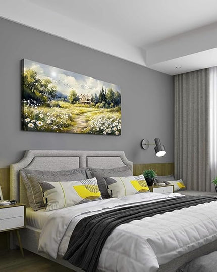 ERQINHUA Large Wall Art For Living Room Canvas Wall Decor For Bedroom Field Scenery Flower Watercolour Painting Office Decorations Stretched And Framed Wall Pictures Artwork Home Decor 20"X40"