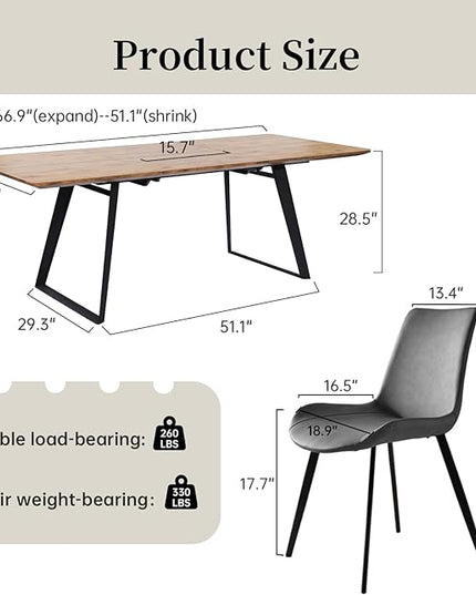 ZckyCine Modern Mid-Century Dining Table for 8, Rectangular Wooden Expandable Space-Saving Multifunctional Dining Table